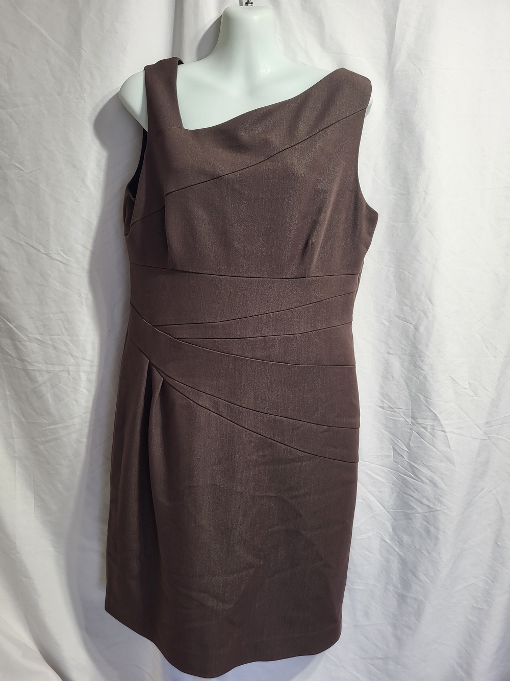 Evan Picone One-Shoulder Brown Sheath Dress, Size 12